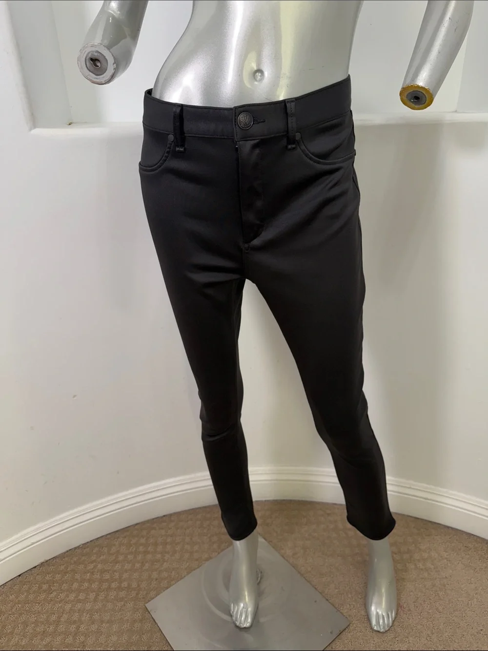 rag & bone Women’s High Rise Ankle Skinny Black Stretch Slim Satin Pants Sise 28
